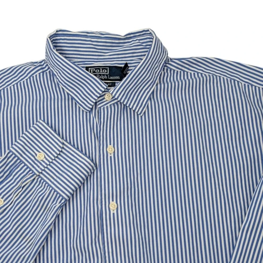 Polo Ralph Lauren Men's XXL Blue White‎ Striped Button Down Shirt Classic Fit